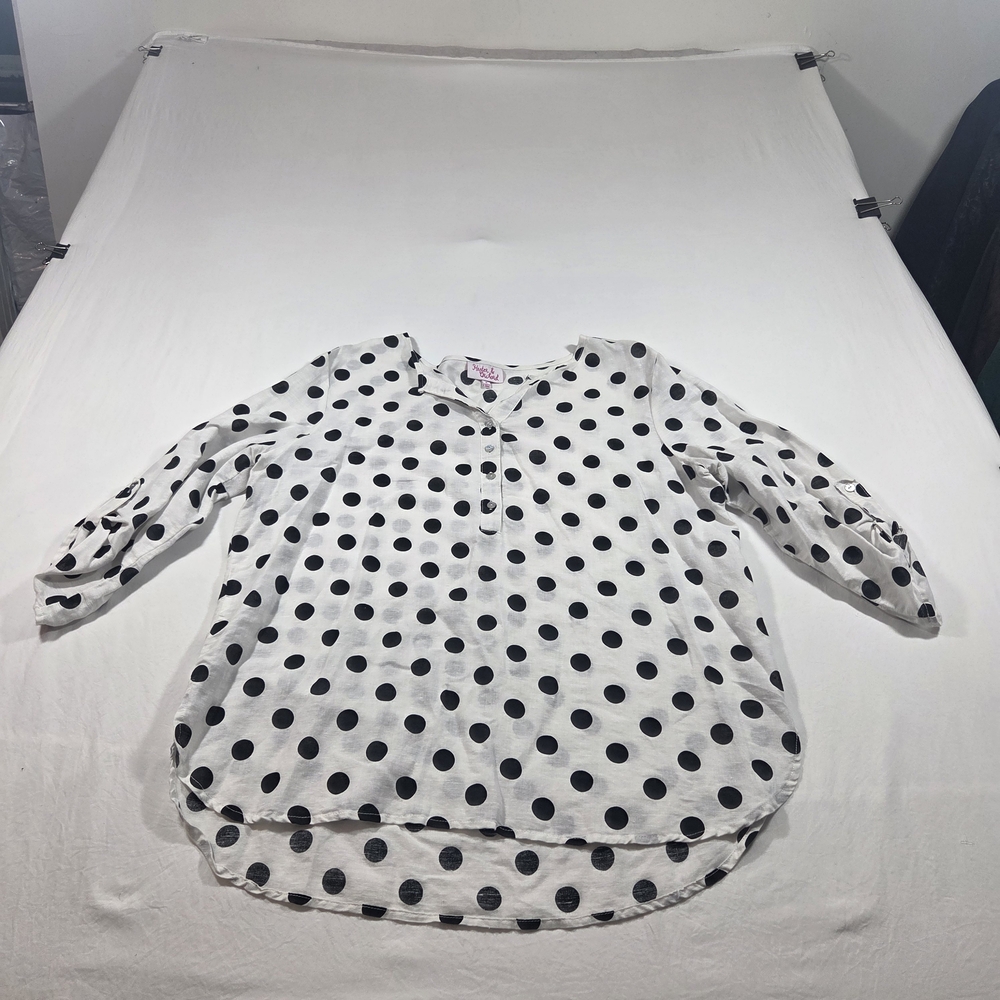 Hester & Orchard Polka Dot 3/4 Sleeve V-Neck Women's Top - White/Black - Picture 11 of 11